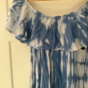 Style Envy Blue and White Off-Shoulder Dress